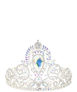 Rhinestone Crystal Tiara Crown TR330140 SILVER AB
